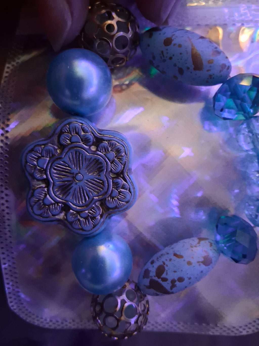 Blue Pearl & Filigree Flower Bracelet