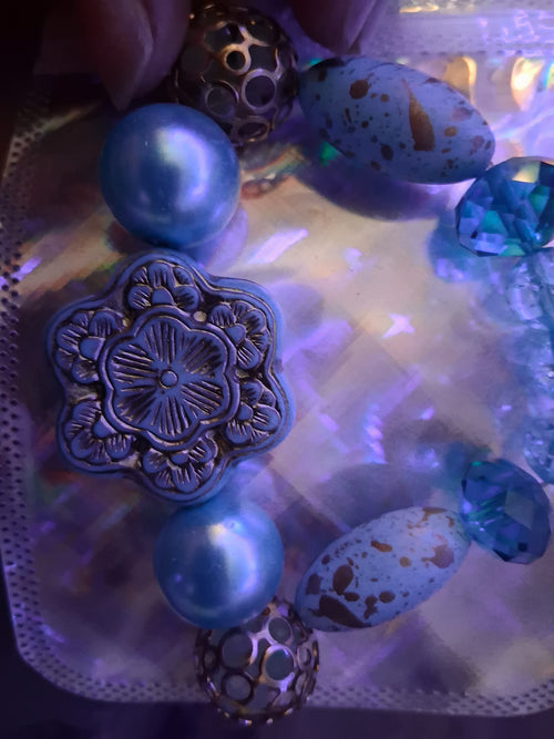 Blue Pearl & Filigree Flower Bracelet